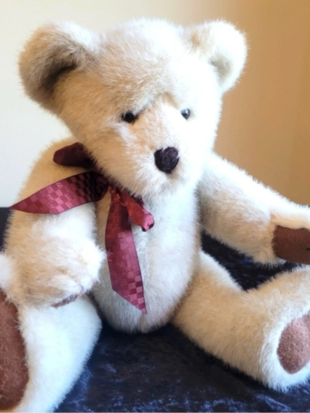 Boyd’s Plush Cream Teddy Bear with Burgundy Bow